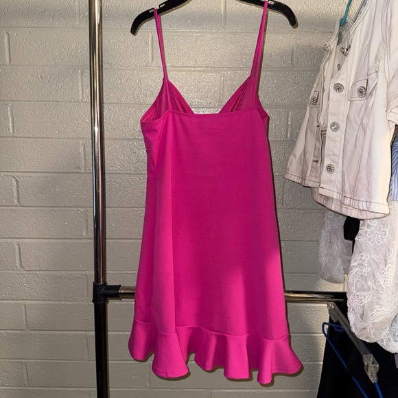 Fashion Nova  Without Your Kisses Dress - Fuchsia Ruffle Hem Slip Dress - Picture 3 of 4